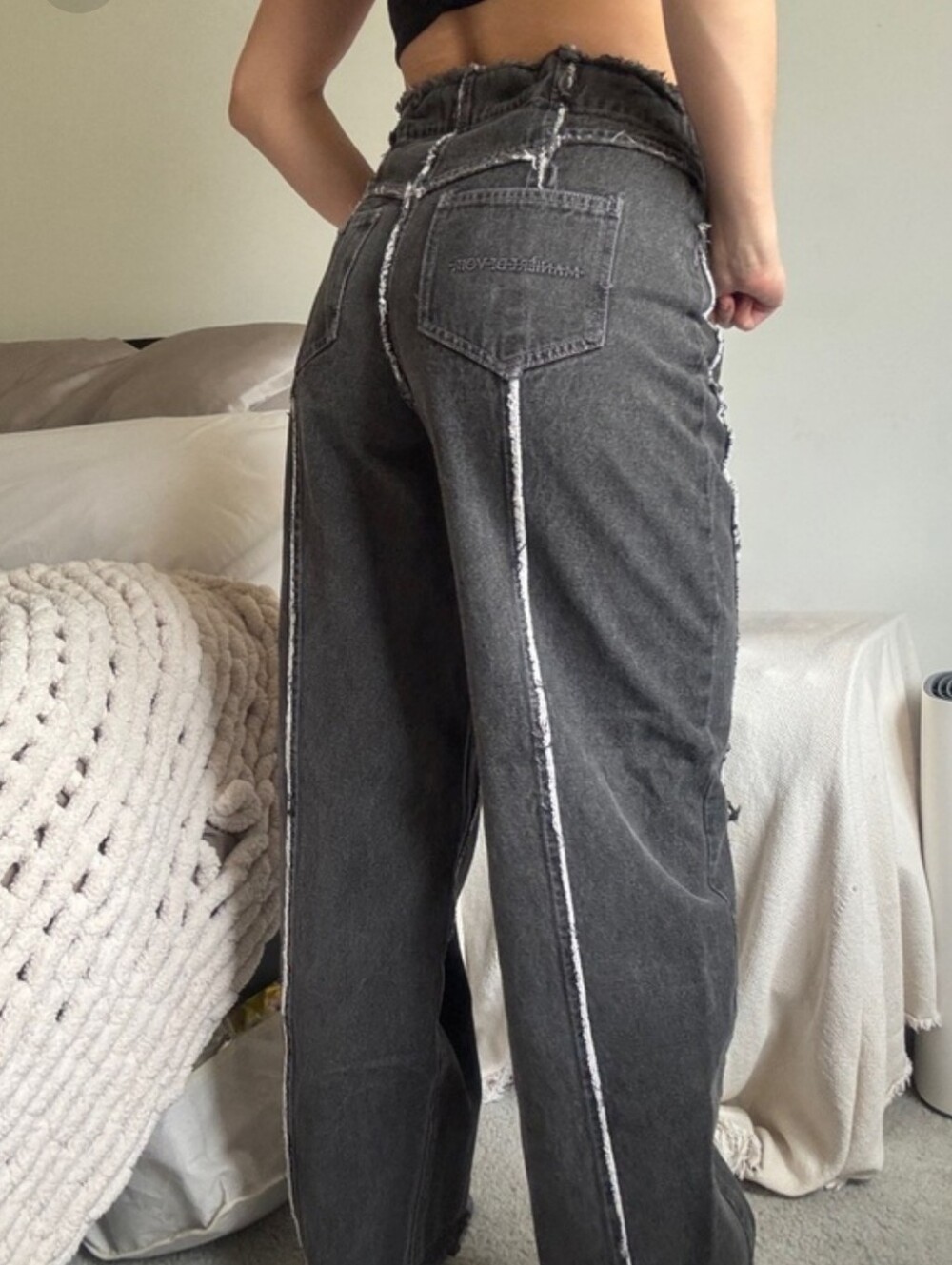 NEW Maniere De Voir Distressed Baggy Jeans Gray Size 4 - Picture 2 of 10